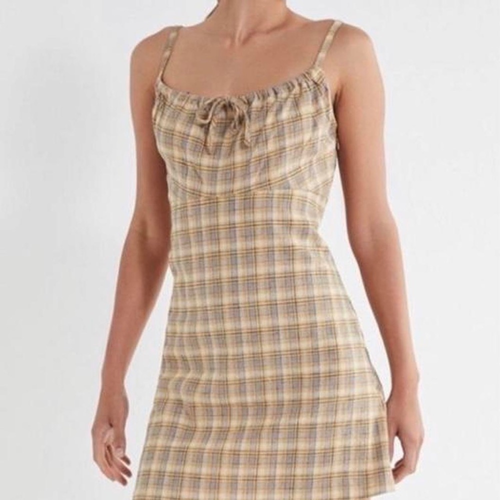 Urban Outfitters esther linen yellow plaid dress- Size M